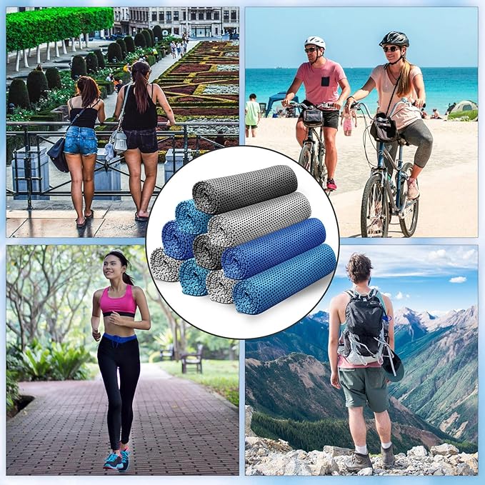 Honoson 10 Pcs Cooling Towel Bulk - Neck & Face Cool Chilly Towels Microfiber Breathable Sport Sweat Rag for Gym, Yoga, Travel, Camping, Running, Outdoor (Assorted Color)