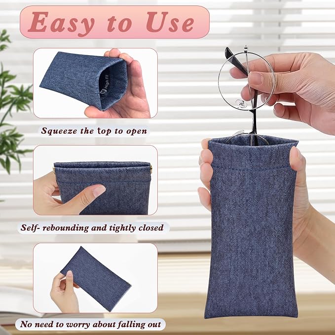 eyeglasses bag Soft Glasses bag, Portable Squeeze Top Sunglasses Case Travel for Women Girls