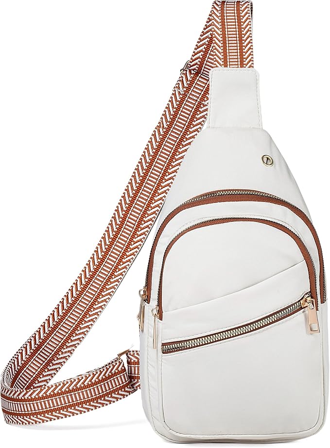 AOSTIHOT Crossbody Small Sling Backpack Sling Bag for Women, Chest Bag Daypack Crossbody for Travel Sport Running Hiking White Brown