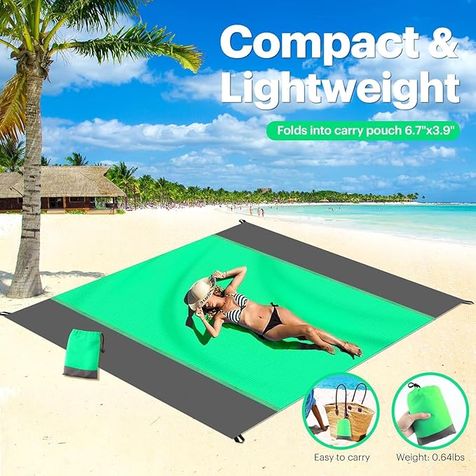 EASYFUN Beach Blanket Sandproof Oversized, 79''×83'' Extra Large Beach Mat, Portable Picnic Mat for Travel Camping Hiking, Lightweight Beach Essentials Family Water Resistant Mat