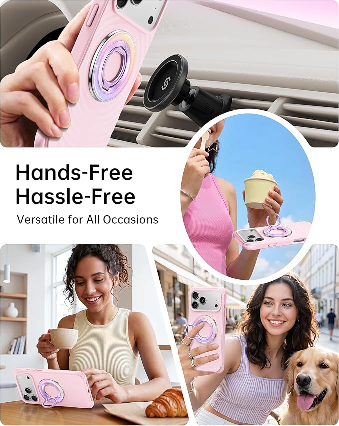 SYNCWIRE Magnetic Phone Ring Holder for MagSafe - Phone Grip Stand with 360° Rotation Finger Ring Kickstand Compatible with iPhone 17 16 15 14 13 12 Pro Max MagSafe Accessories,Petal Pink
