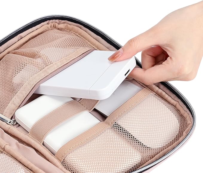 BELALIFE Portable Travel Cable Organizer Bag, Tech Storage Bag for Cord, Charger, Phone, Earphone, Hard Drive, USB, SD Card and Electronic Accessories, Pink