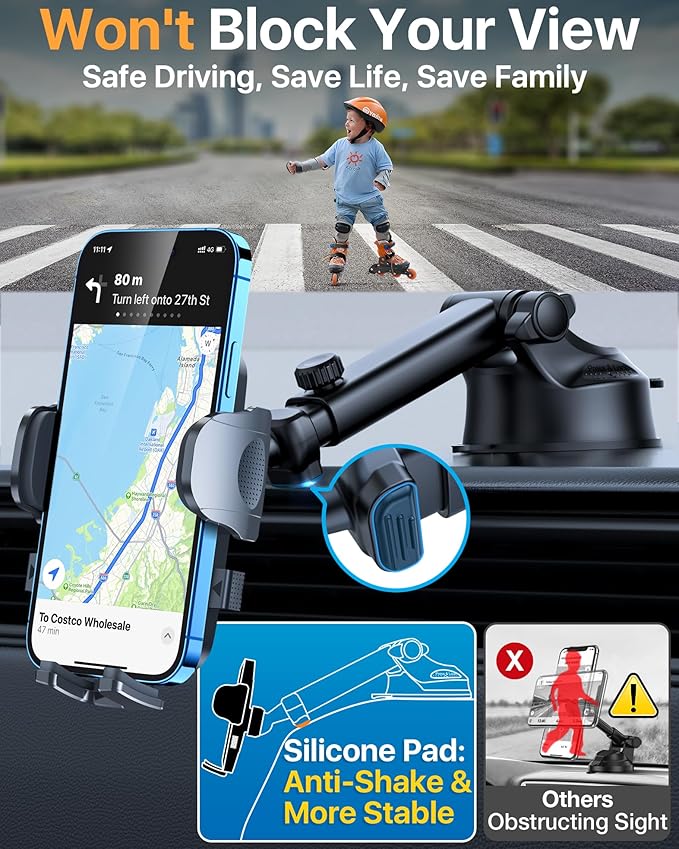 【98+LBS Strongest Suction & Military-Grade】Ultimate Car Phone Mount【Patent & Safety Certs】 Cell Phone Holder Truck Stand for Dashboard Windshield Vent for iPhone 17 Pro Max 16 Samsung (Graphite Black)