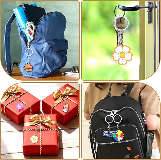 50Pcs Random Different Keychains Cute Keyring Bulk for Party Favors Classroom Prizes Students Incentives