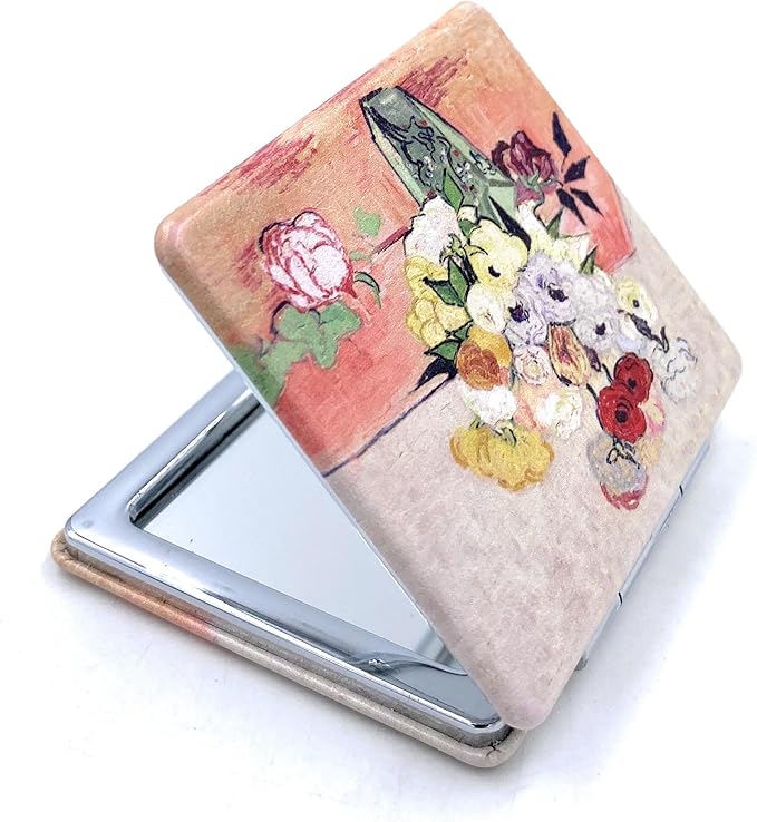 Small Purse Mirror Van Gogh Japanese Vase with Roses and Anemones Mirror Floral Compact Mirror Bridesmaid Mirrors for Wedding