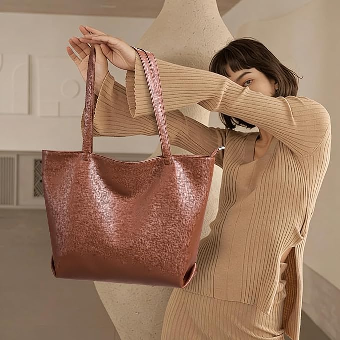 WLLWOO Soft Vegan Leather Tote Bag for Women Large Casual Hobo Handbags Zipper Shoulder Work Daily Weekender Travel Purse