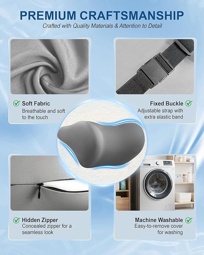 2-Pack Car Neck Pillow: Ergonomic Memory Foam Car Headrest Pillow, Neck Support Pillow for Long Drives, Headrest Support Cushion for Pain Relief, Universal Fit for Cars, SUVs & Trucks – Gray