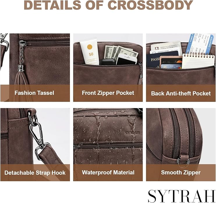SYTRAH Anti-Theft Crossbody Purse for Women, Crossbody Shoulder Bag with Built-in Wallet & RFID Blocking for Travel Workout
