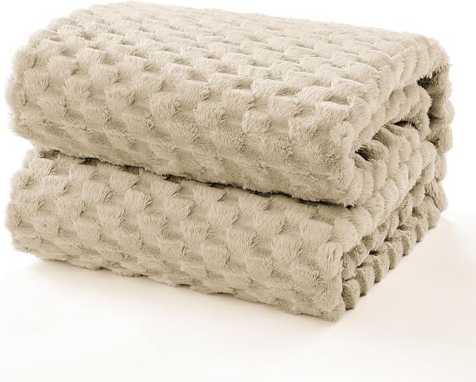 EXQ Home Gentle Soft Fleece Throw Blanket – Cozy Lightweight 3D Imitation Turtle Shell Jacquard Blanket for Couch Bed – All-Season Warm Fuzzy Flannel Blanket for Women Mom Her Gifts(50"x60",Linen)