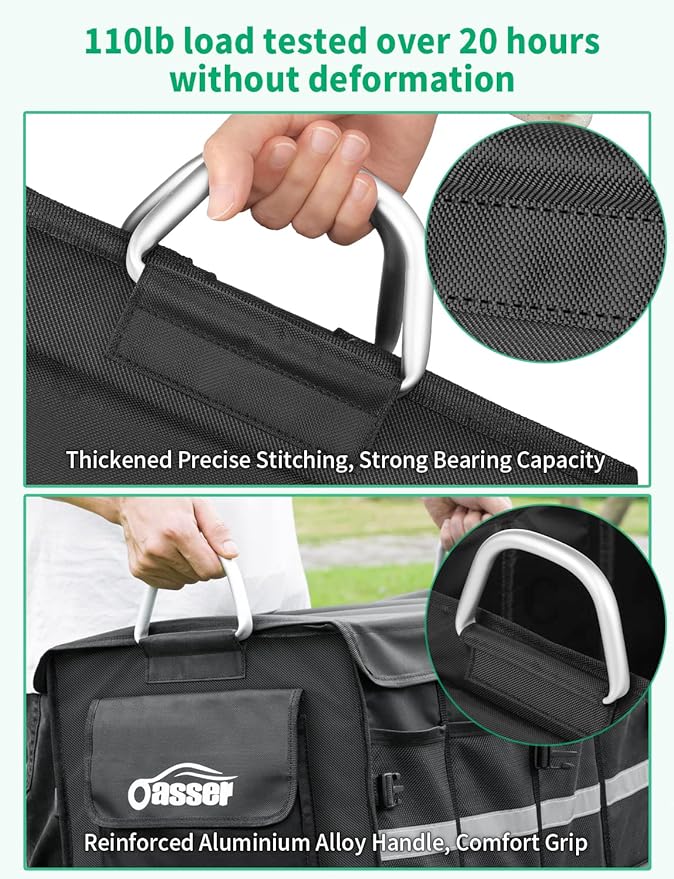 Oasser Trunk Organizer, Large, Black | Waterproof, Collapsible, Foldable Hard Cover, Aluminium Alloy Handle, Reflective Strip