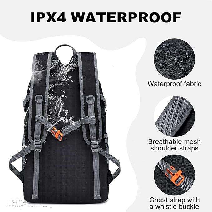 MIYCOO Backpack - Ultra Lightweight Packable Backpack for Travel Camping, Hiking Back Pack Waterproof Foldable Daypack for Men Women Charcoal Black