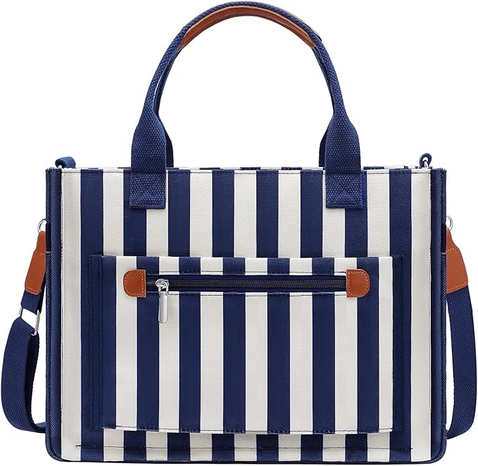 FIORETTO Womens Canvas Tote Bag Purse with Individual Compartment, Zipper Top, Reinforced Bottom & Luggage Sleeve