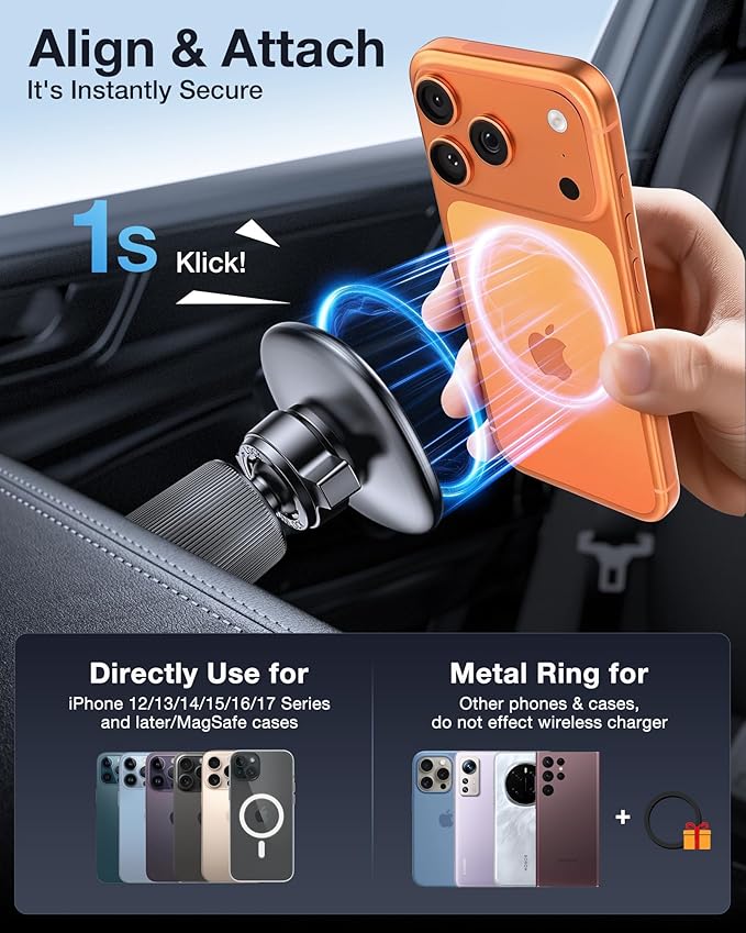Miracase Car Phone Holder for Magsafe [Super Strong Magnets] Magnetic Phone Holders for Your Car, 360°Adjustable Air Vent Hands Free Cell Phone Mount Cradle (Matte Black, Regular)