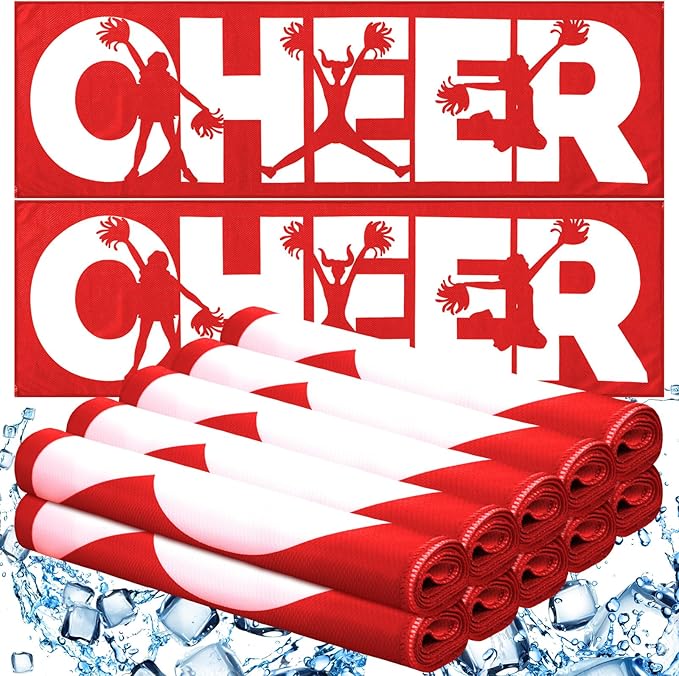 12 Pcs Cheerleader Cooling Towel Cheer Gifts Bulk for Team Cheer Sports Gifts with Bags 40" x 12" Breathable Chilly Microfiber Cooling Towel for Yoga Sport Gym Party Favor (Red)