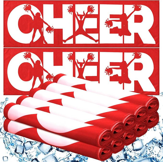 12 Pcs Cheerleader Cooling Towel Cheer Gifts Bulk for Team Cheer Sports Gifts with Bags 40" x 12" Breathable Chilly Microfiber Cooling Towel for Yoga Sport Gym Party Favor (Red)