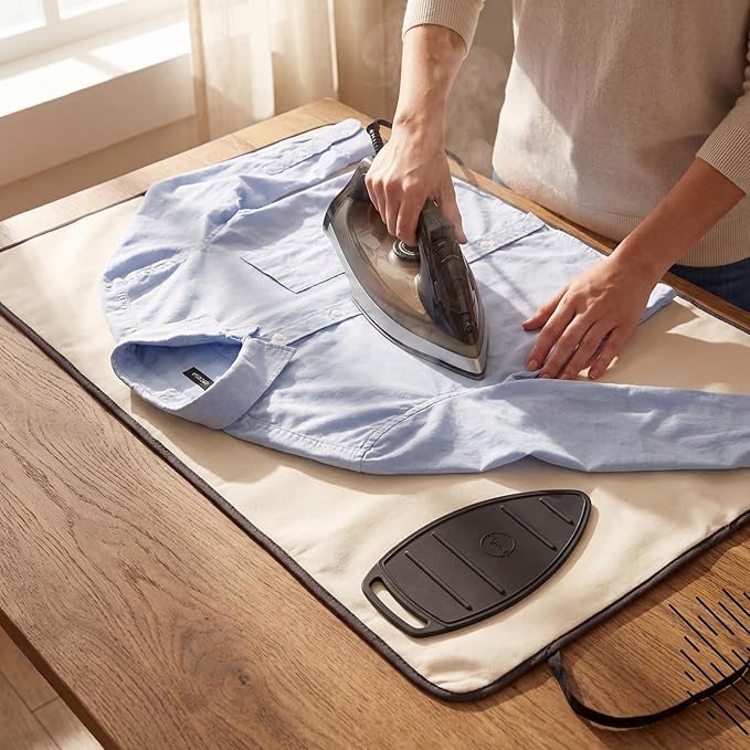 Encasa XO Ironing Mat/Pad Large 48"x28" with Padding, Anti-Slip, Silicone Iron Rest, Steam Press on Tabletop & Bed, Heat Resistant, Portable, Easy to Carry, Natural