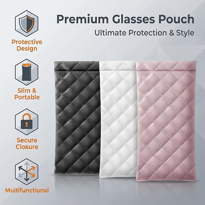 3 Pcs Soft Glasses Case for Women and Men, PU Leather Portable Slim Sunglasses Pouch, Squeeze Top Soft Eyeglasses Protective Holder, Travel Eyeglass Case for Sunglasses and Prescription Glasses