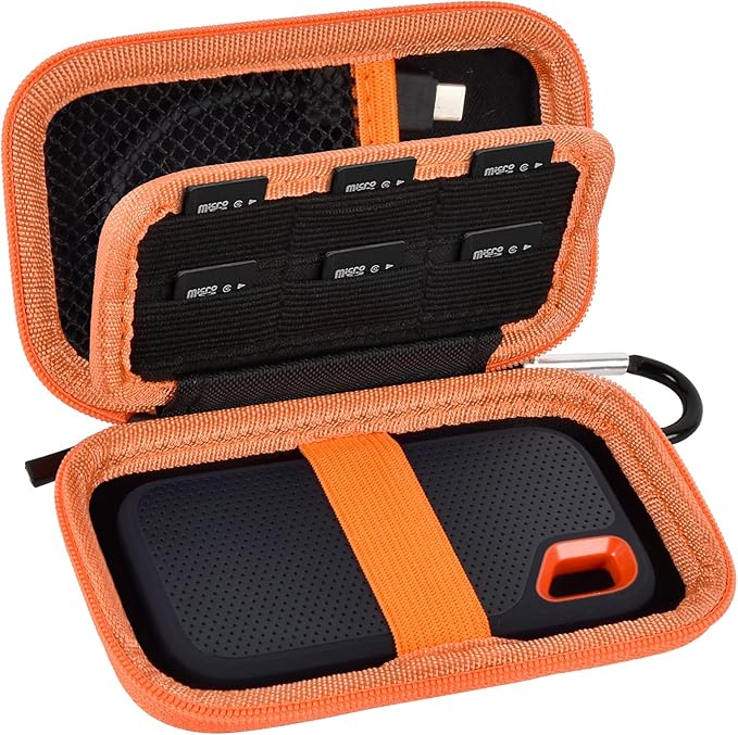 PAIYULE SSD Case for SanDisk Extreme Portable SSD Old & New Model and Extreme PRO,Hard Shell Protective Storage Bag, Fits 1TB 2TB 4TB 8TB External Solid State Drive for Travel (Orange SD Card Pocket)
