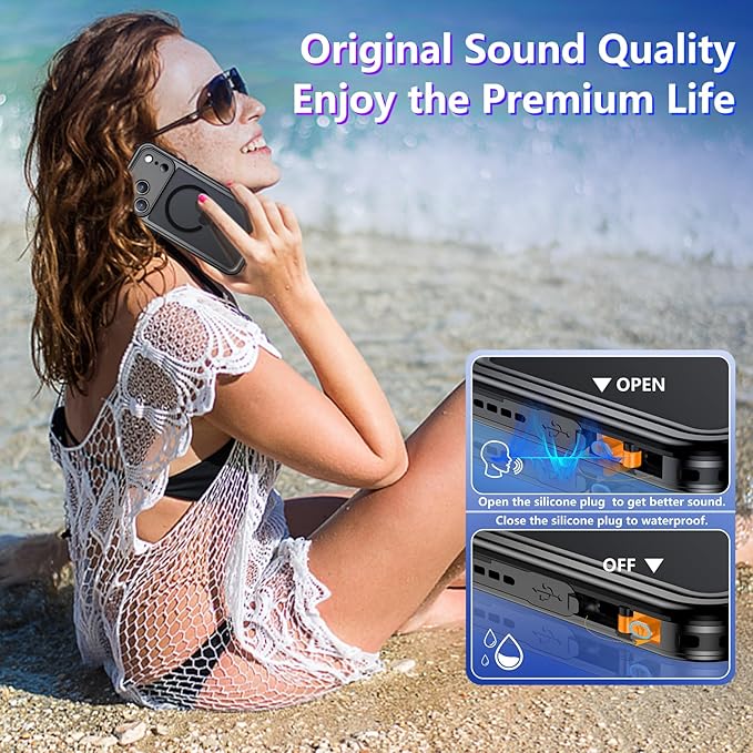 Magnetic Compatible with iPhone 17 Pro Case,Waterproof Built-in Screen & Camera Protector IP68 Underwater Full Body Military Dropproof Translucent Matte Phone Case 6.3"-Mag/Black