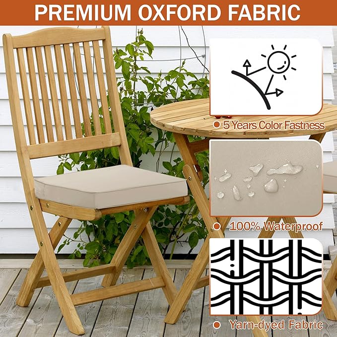 Outdoor Chair Cushions 19 x 19 Inch, Set of 6, Water Resistant Patio Chair Cushions with Tie Color Fastness Thick Outdoor Seat Cushion for Garden Lawn Patio Furniture Cream