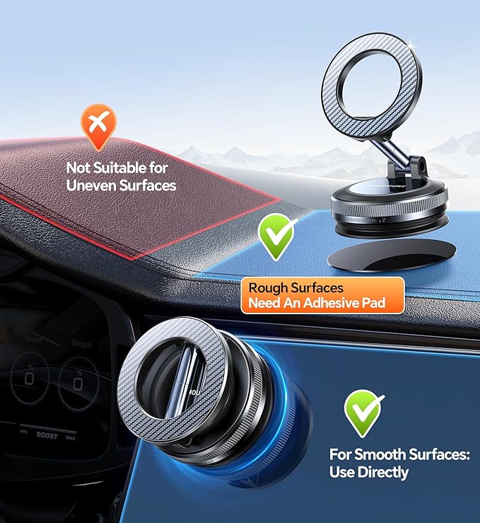 Coolpow【Newest Vacuum Magnetic Phone Holder for Car Phone Holder Mount【Movable Vacuum Suction】Magsafe Car Mount Cell Phone Holders for Your Car Accessories for Women Men for iPhone 17 16(Carbon Fiber)