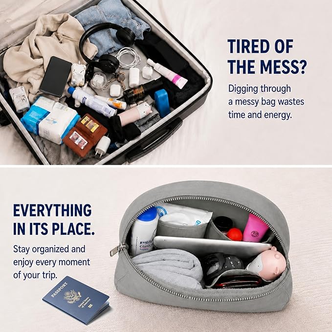 Travel Blanket Airplane Compact with Bag, Soft 40" x 60" Blanket with Luggage Strap & Underseat Personal Item Organizer for Flights, Home & Office, Grey