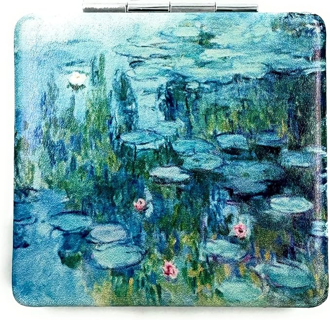 Small Handbag Monet Compact Mirror - Folding Pu Leather, Unique Water Lilies Travel Mirror for Sister