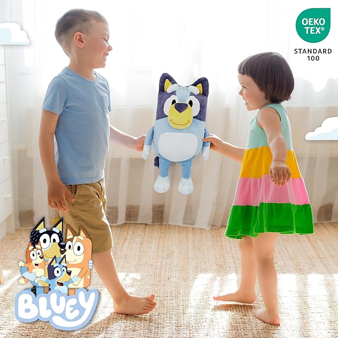 Jay Franco Kids Plush Pillow Buddy - 19 Inches Ultra-Soft Stuffed Plushie & Cozy Pillow, Official Licensed Bluey, Blue - Bluey
