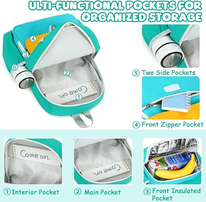 BTOOP Kids Backpack for Boys Girls 3-6, Preschool Kindergarten Backpack with Insulated Lunch Compartment & Chest Strap, Cute Lightweight School Travel Bag Fits A4 Folder