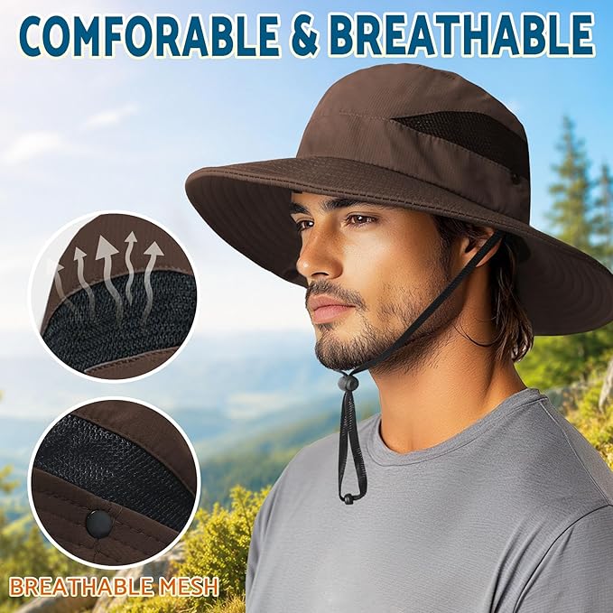 PFFY Sun Hats for Men Women Wide Brim Bucket Hat UPF 50+ Outdoor Beach Hiking Fishing Hat