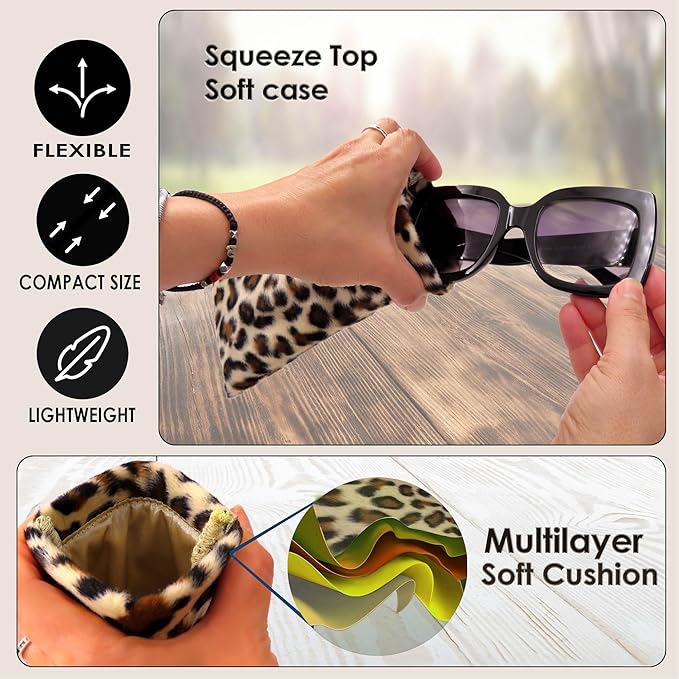 Soft Sunglasses case | Large Glasses Case Holder - Eyeglass Pouch Squeeze Top | Glasses pouch Lightweight Extra Layers