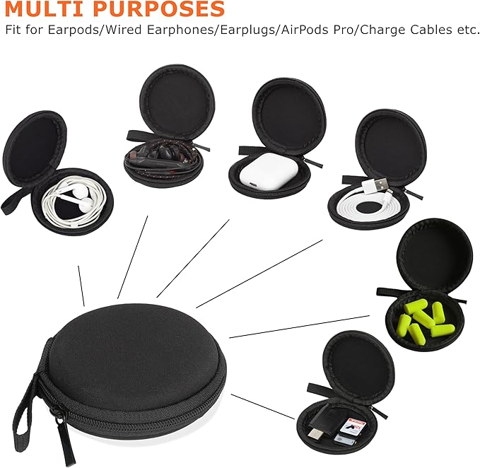 Ginsco Mini-Portable Hard Shell Earbuds Case for Apple EarPods Headphones USB-C Wired Ear Buds/Samsung Galaxy Wired Earbuds, Travel Case for Earphones Earplugs (2, Black)