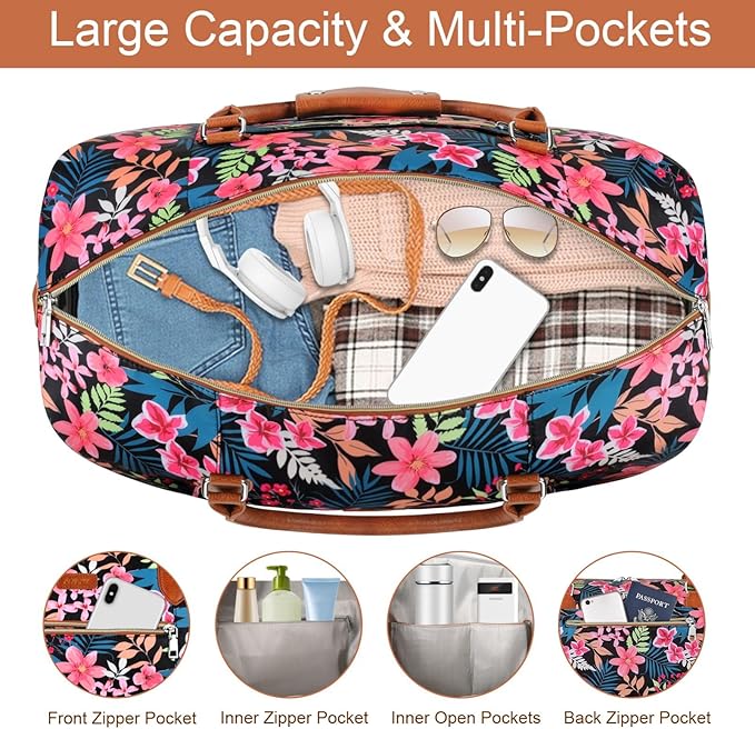 ITIEZY Weekender Overnight Bag for Women - Large Travel Duffel Bag with Shoe Compartment, Gym Duffel Bag Hospital Bag Carry On Tote Bags for Airplanes with Crossbody Bag Toiletry Bag 3Pcs Set