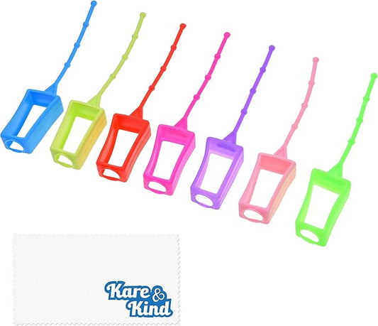 Kare & Kind 7x Silicone Hand Sanitizer Protective Cases (empty) - Soft Smooth Holders for 30ML Bottles - Comes with Soft Adjustable Loops for Backpacks, Keychains - Use for Travel, Home