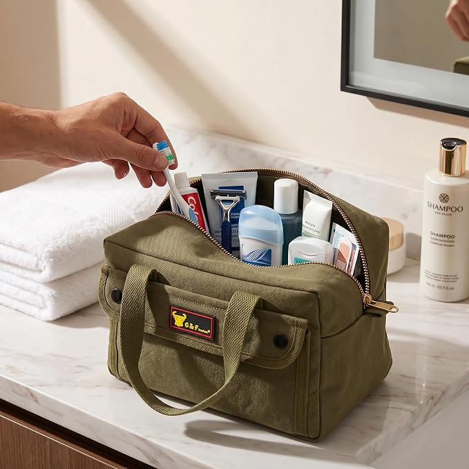Waxed Canvas All Purpose Military Style Duffle Bag, Water-Resistant, Adjustable Strap, Fully Lined, Double Zipper Closure, heavy Duty, Olive Green