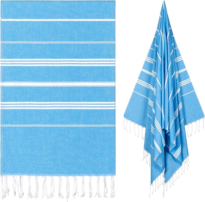 cabanana Turkish Beach Towel Oversized - 40"x70" Quick Dry Sand Free Thin Beach Towels for Adults,Extra Large Cotton Lightweigh Travel Towel for Beach Accessories (Sky Blue)
