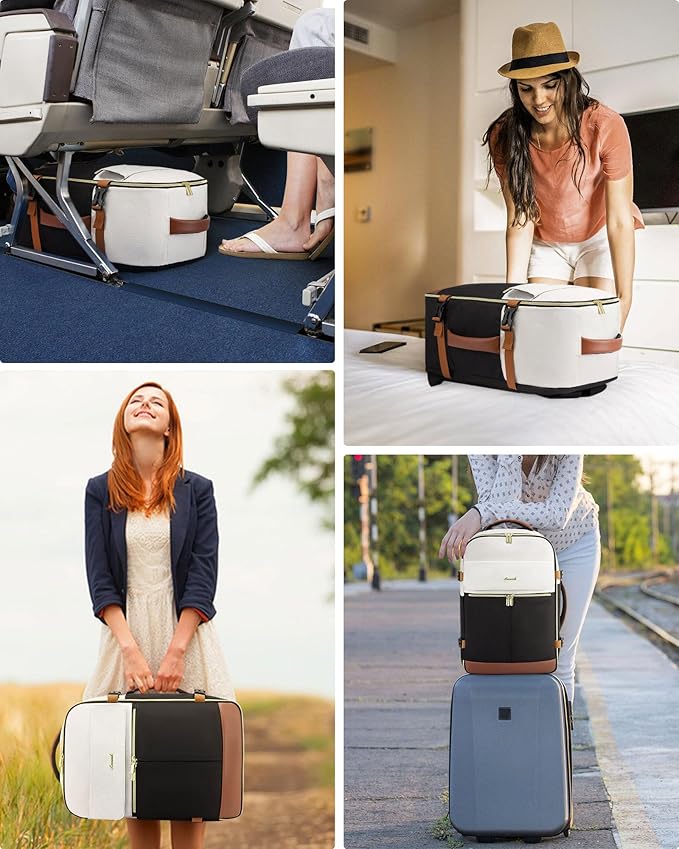 LOVEVOOK Travel Backpack for Women, TSA Carry On Backpack Flight Approved Luggage, 30L Water Resistant Personal Item Daypack Large Weekender Bag fit 15.6 inch Laptop with 3 Cubes, Beige-black-brown