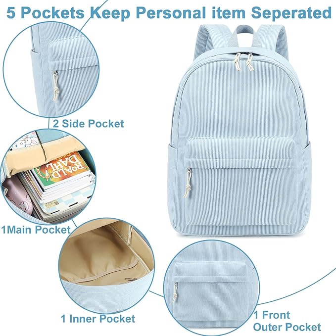 Bluboon School Backpack for Teen Girls Bookbags Elementary High School Corduroy Laptop Bags Women Travel Daypacks