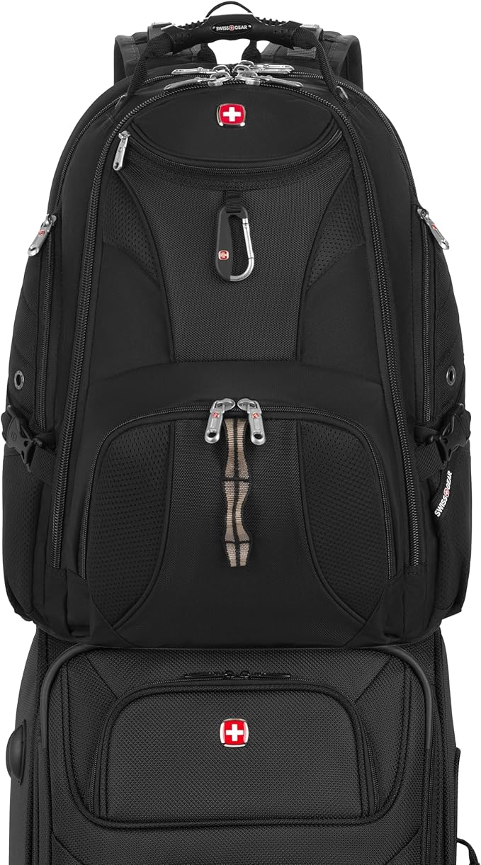 SWISSGEAR Sion 2-Piece Travel Set, Softside Expandable Carry-On Spinner Bundled with 1900 ScanSmart 17" Laptop Backpack with RFID Blocking & Tech Organization, Black