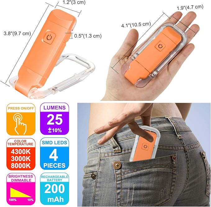 HONWELL Rechargeable Book Light, Clip On LED Reading Lights for Kids Reading in Bed, 3 Brightness Levels Dimmable Bookmark Light for Eye-Protection, Portable Reading Lamp for Bookworms, Travel(Orange)