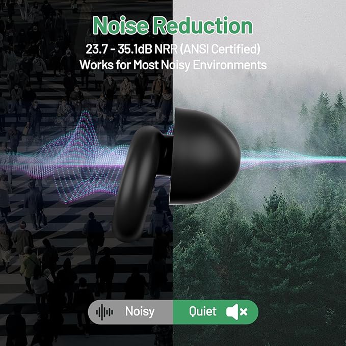 Ultra-Soft Noise Cancelling Ear Plugs, Reusable Silicone for Sleep Concerts Travel Office,33dB (NRR),Ergonomic Integrated Design Fit for Small Ear Canals Noise Sensitivity (Black, 1 Pair)
