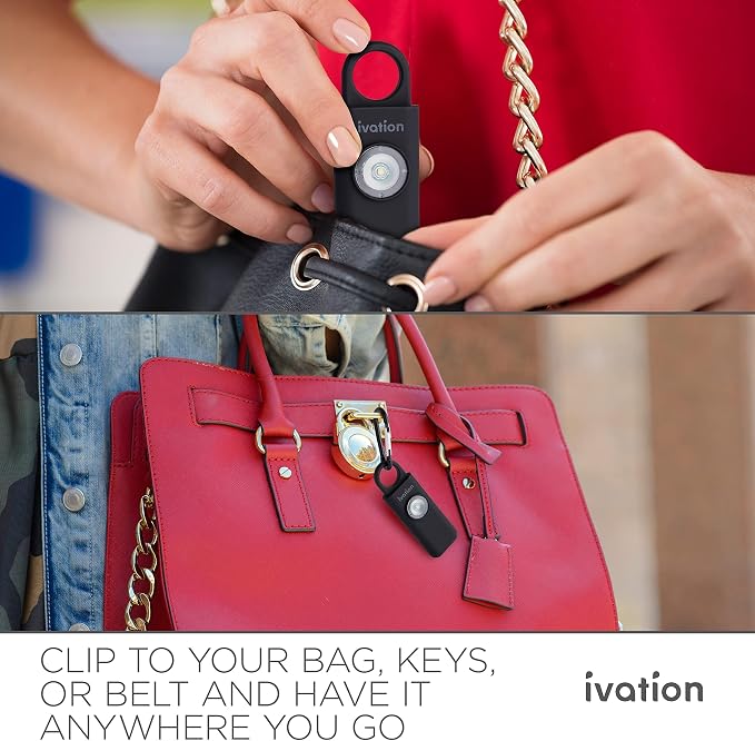 Ivation Personal SOS Alarm Keychain | Self-Defense Safety Siren & LED Panic Strobe Light with Carabiner Clip for Women, Children & Seniors | Pocket Size, Loud 125 dB Sound, Air Travel Friendly