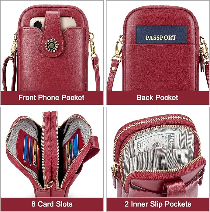 Peacocktion Small Crossbody Bags for Women, Leather RFID Cell Phone Purse, Trendy Travel Crossbody Purses with Zipper