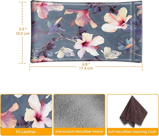 FINTIE Soft Eyeglasses Case with Cleaning Cloth, Portable Squeeze Top Vegan Leather Glasses Pouch, Sunglasses Eyewear Bag
