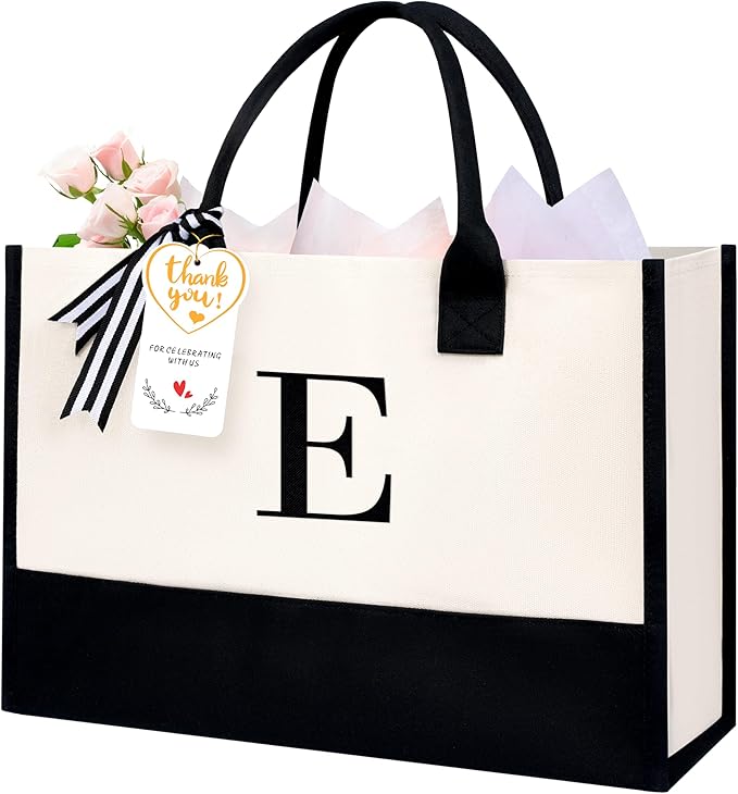 BAGAIL Initial Tote Bag, Personalized Birthday Gifts for Women, Teacher, Friends, Mom, Wedding, Monogrammed Beach Bag