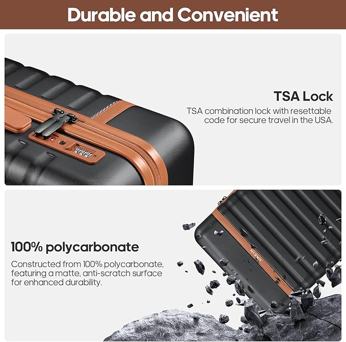 Luggage Sets 3 Piece, Carry On Luggage 20In With Spinner Wheels,PC Hardside Suitcase Set with TSA Lock,Durable Carry On Suitcase With Travel Backpack for Men (Black Brown, 3 piece set (BP/20inch))