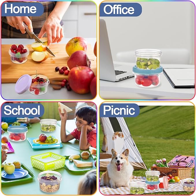 Yomarket 24pcs 8 oz Plastic Containers with Screw Lids, Reusable Clear Food Storage Containers with Pen and Brush for Snack Salad Fruit, Leakproof Small Freezer Containers, Microwave & Dishwasher Safe