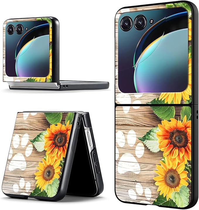 for Motorola Razr 2025 Case,for Moto Razr 60 Phone Case Cute Slim Hard PC Ultra-Thin Anti-Scratches Shockproof Protective Phone Cover,Sunflower Wood Paw