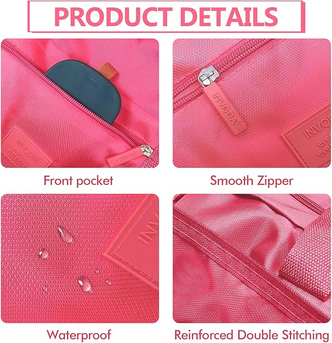 INVODA Travel Bag for Women Foldable Carry on Duffel Bag Waterproof Tote Weekender Luggage Bag (Red)
