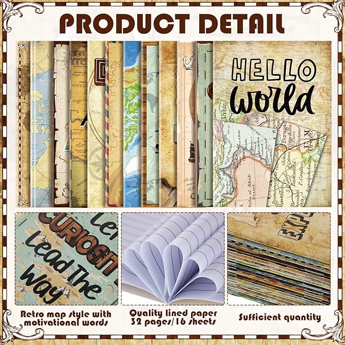 Sabary 24 Pcs Travel The Map Notepad Travel Inspirational Gifts Notepads Mini Motivational Journal Notebooks Antique Map Patterns Small Pocket Notebooks for School Office, 4.72 x 3.35 Inch,12 Styles